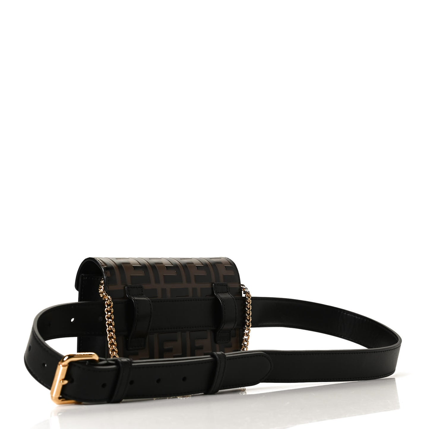 Vitello Liberty F is Fendi Bi-Color FF 1974 Embossed Envelope Belt Bag Maya Black