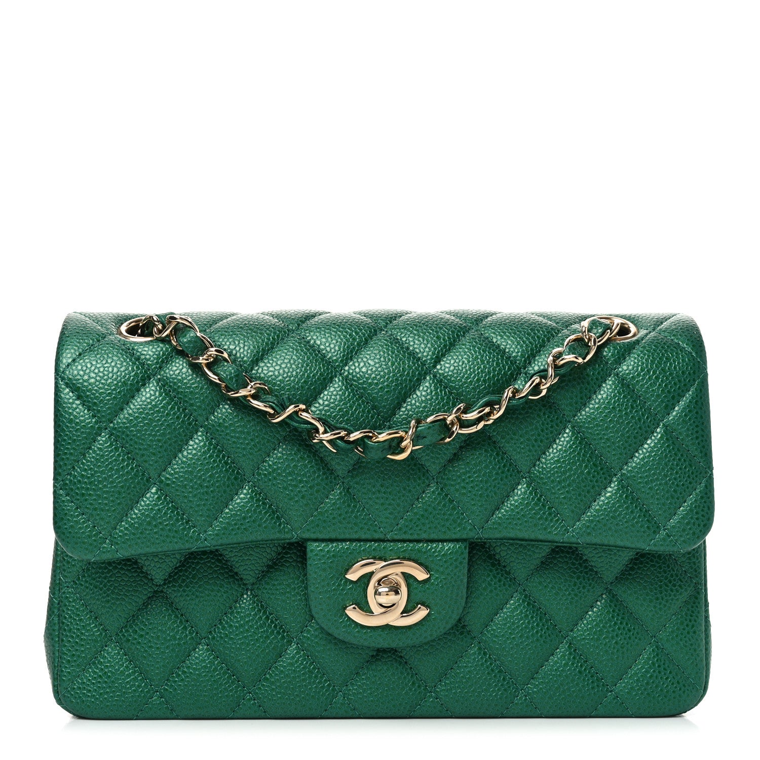 Chanel Metallic Caviar Quilted Small Double Flap Green 1 of 11
