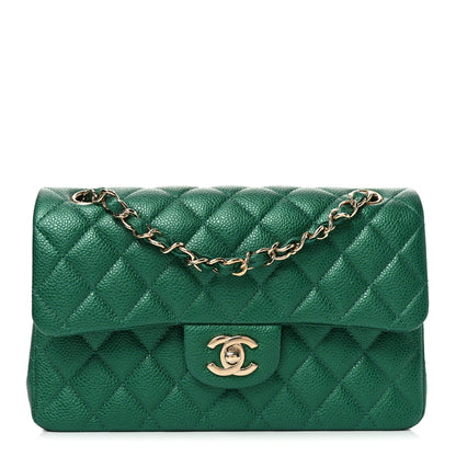 Chanel Metallic Caviar Quilted Small Double Flap Green 1 of 11