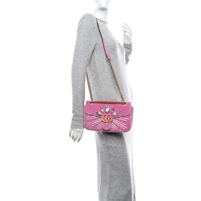 Gucci Velvet Matelasse Marquise Crystals Embroidered Small GG Marmont Shoulder Bag Malva 2 of 10