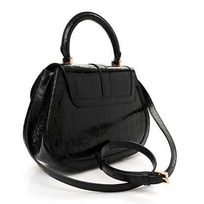 Versace Calfskin Crocodile Embossed Greca Goddess Top Handle Bag Black 3 of 11
