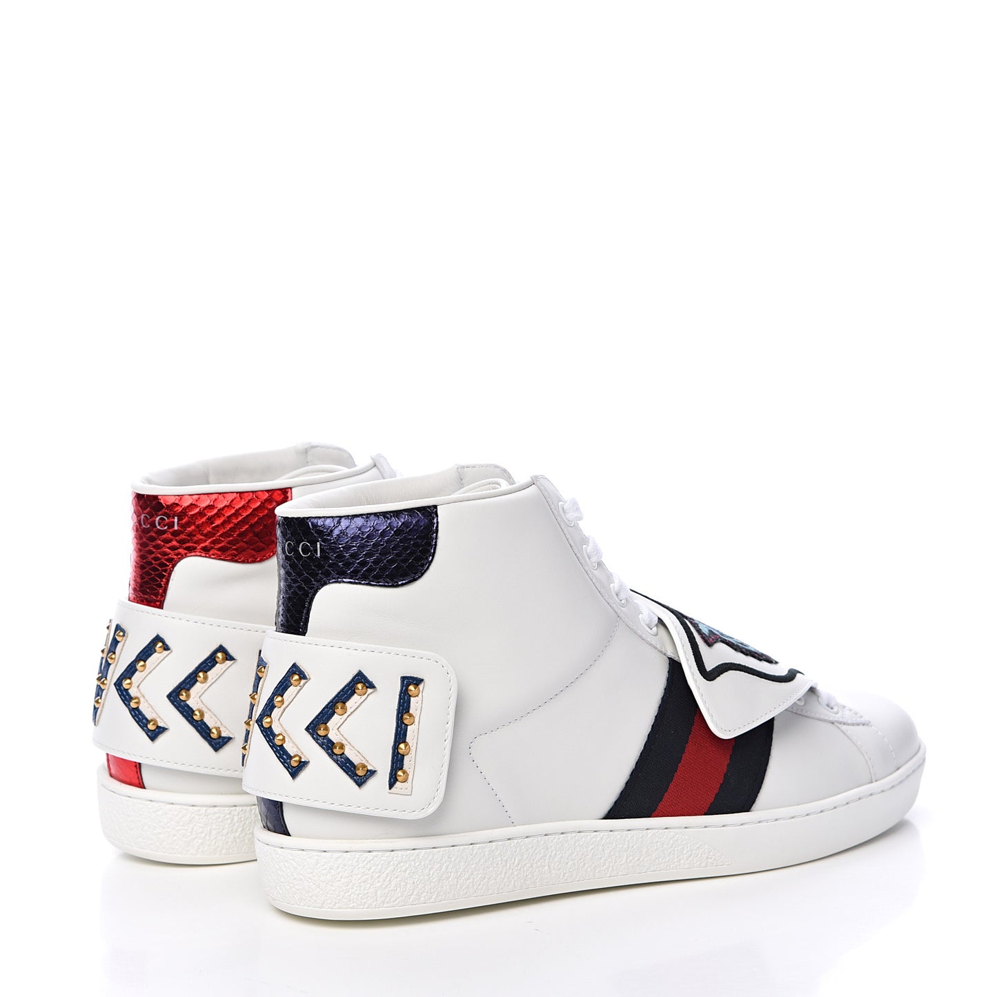 Calfskin Ayers Embroidered Web Mens Ace Removable Patches High Top Sneakers 8.5 White