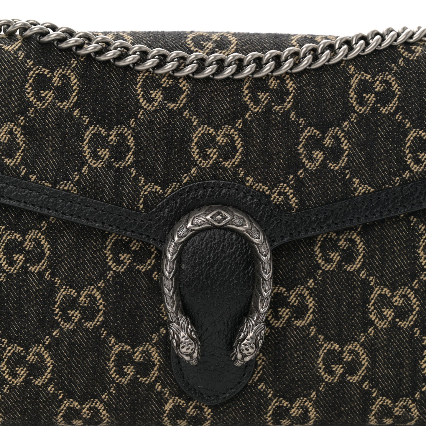 Jacquard Black Denim GG Monogram Mini Dionysus Chain Wallet Black Ivory