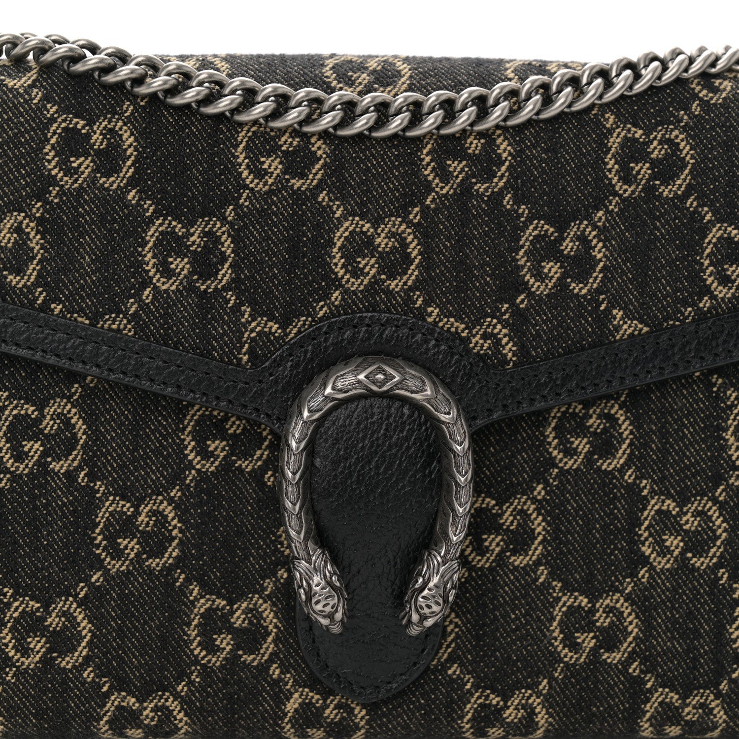 Gucci Jacquard Black Denim GG Monogram Mini Dionysus Chain Wallet Black Ivory 7 of 9