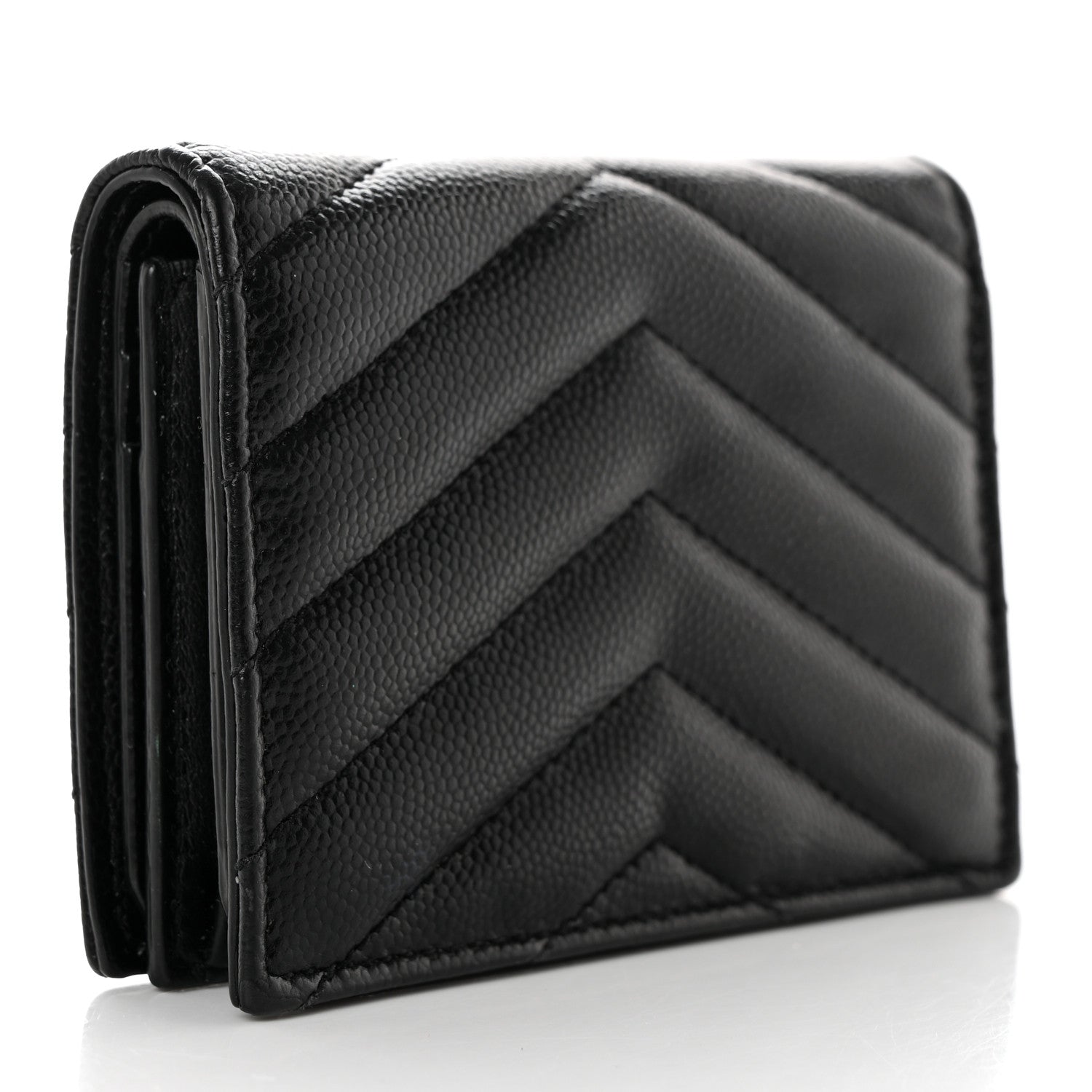 Saint Laurent Grain De Poudre Matelasse Chevron Monogram Card Case Black 3 of 11