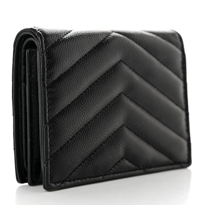 Saint Laurent Grain De Poudre Matelasse Chevron Monogram Card Case Black 3 of 11