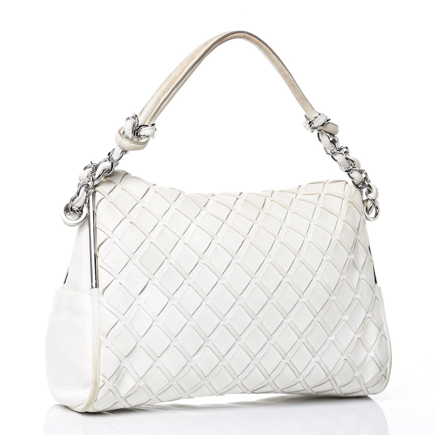 Lambskin Woven Medium Ultimate Soft Sombrero Hobo White