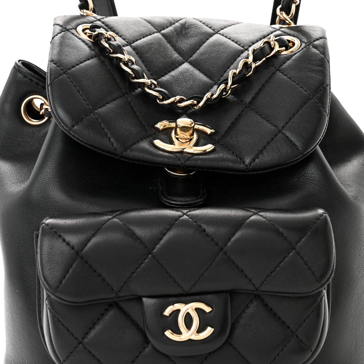Lambskin Quilted Small Duma Drawstring Backpack Black
