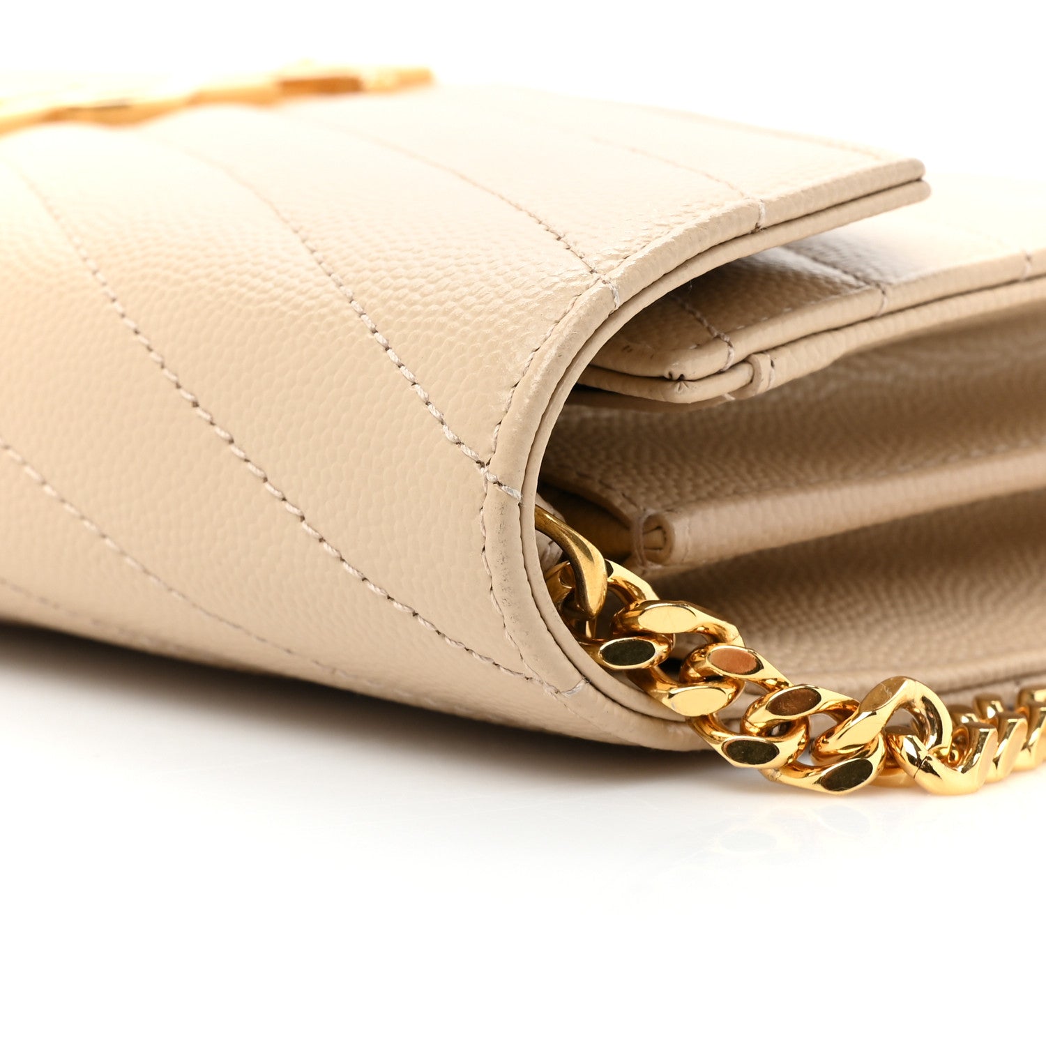 Saint Laurent Grain De Poudre Matelasse Chevron Monogram Chain Wallet Dark Beige 14 of 17