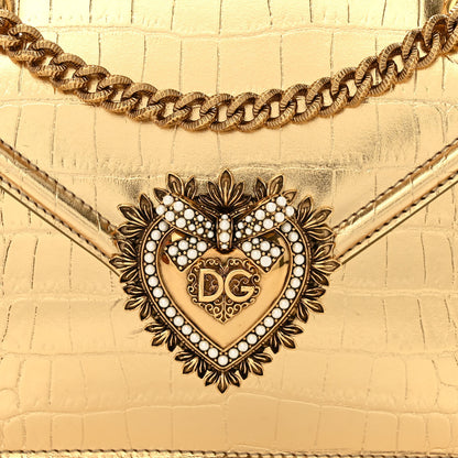 Dolce & Gabbana Metallic Calfskin Crocodile Embossed Mini Devotion Envelope Bag Gold 7 of 10