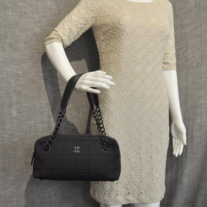 Chanel Jersey Chocolate Bar Quilted Shoulder Bag Black 2 of 8