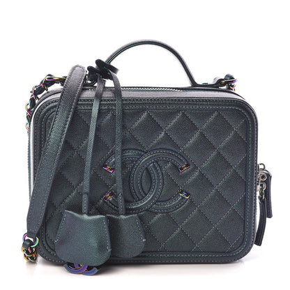 Chanel Iridescent Caviar Quilted Medium CC Filigree Vanity Case Dark Turquoise 1 of 11