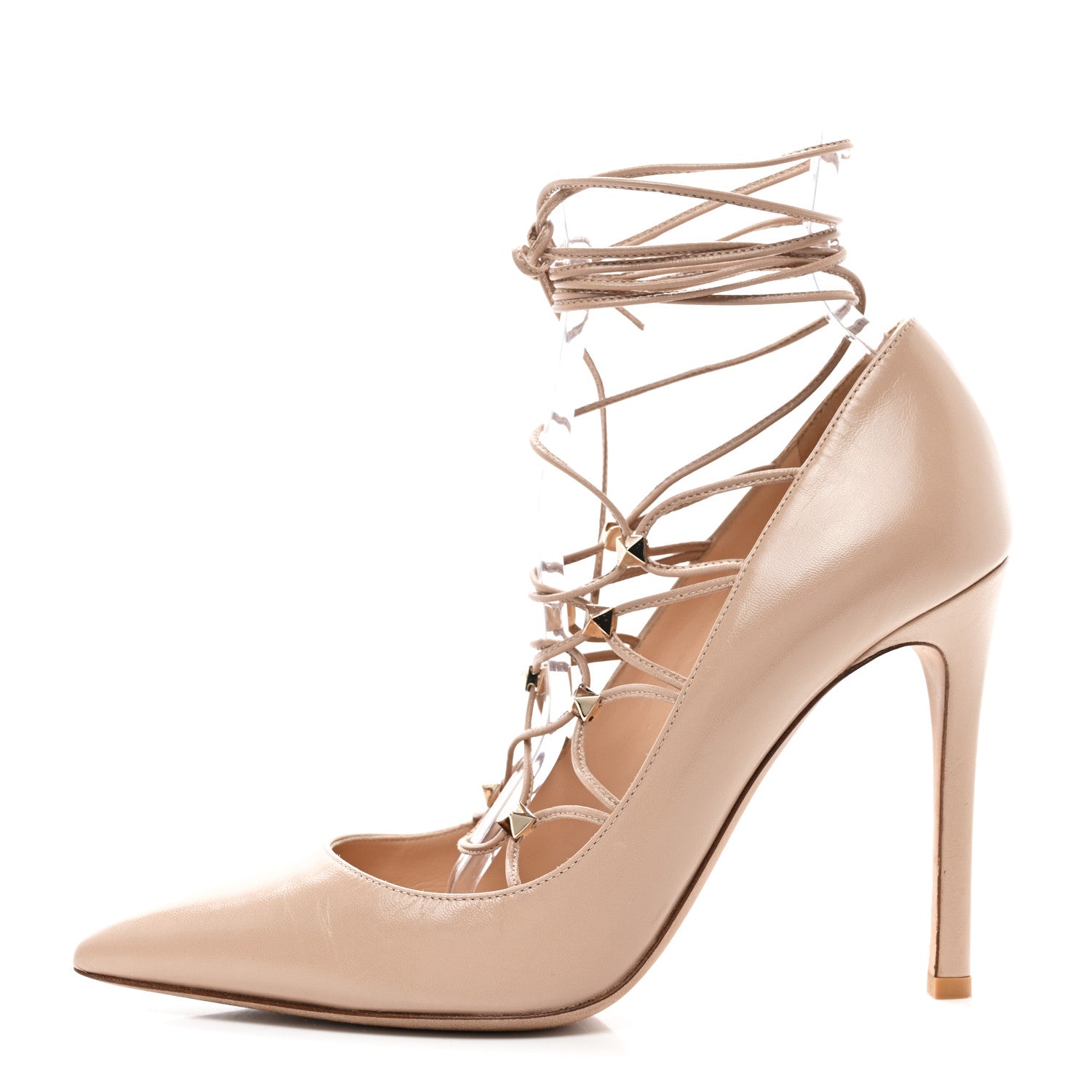 Valentino Garavani Nappa Rockstud Gladiator Lace Up Pumps 38 Poudre 1 of 9