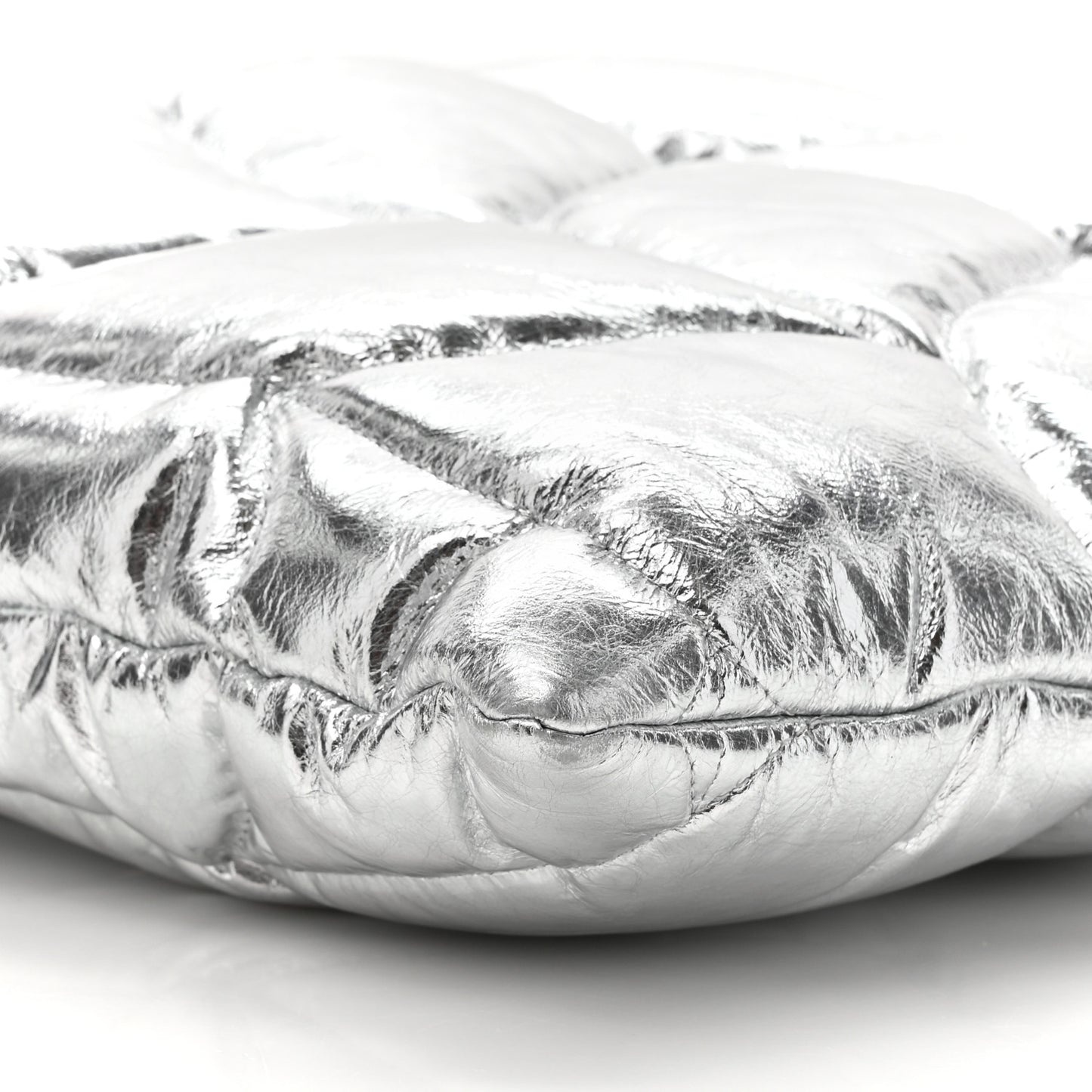 Metallic Crinkled Calfskin Pillow Quilted Softie Clutch Silver