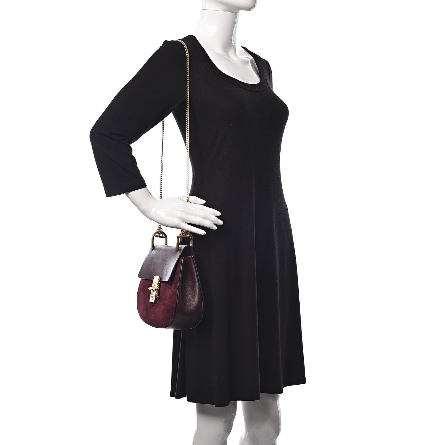 Suede Smooth Calfskin Drew Shoulder Bag Dark Purple