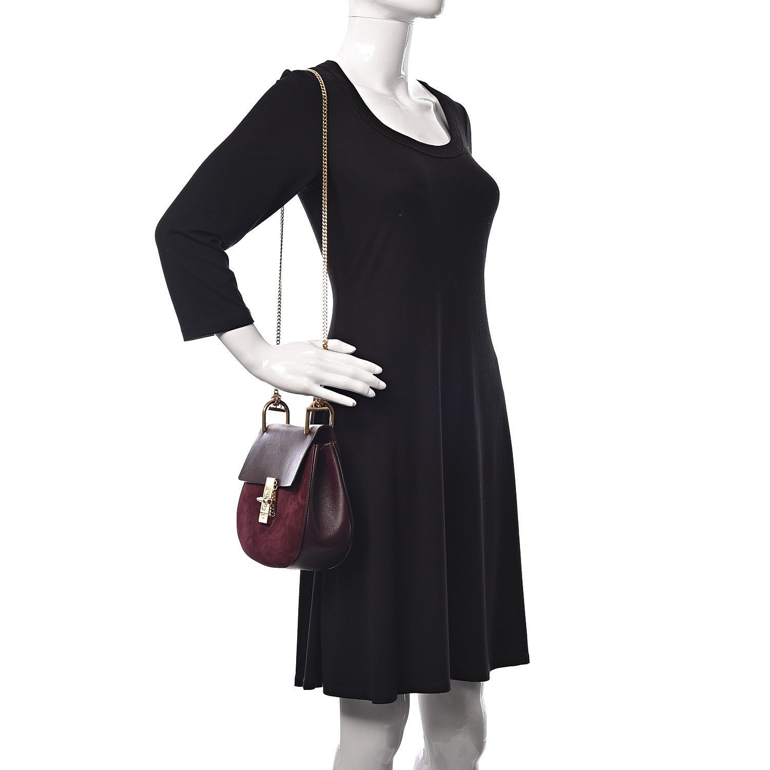 Chloe Suede Smooth Calfskin Drew Shoulder Bag Dark Purple 2 of 9