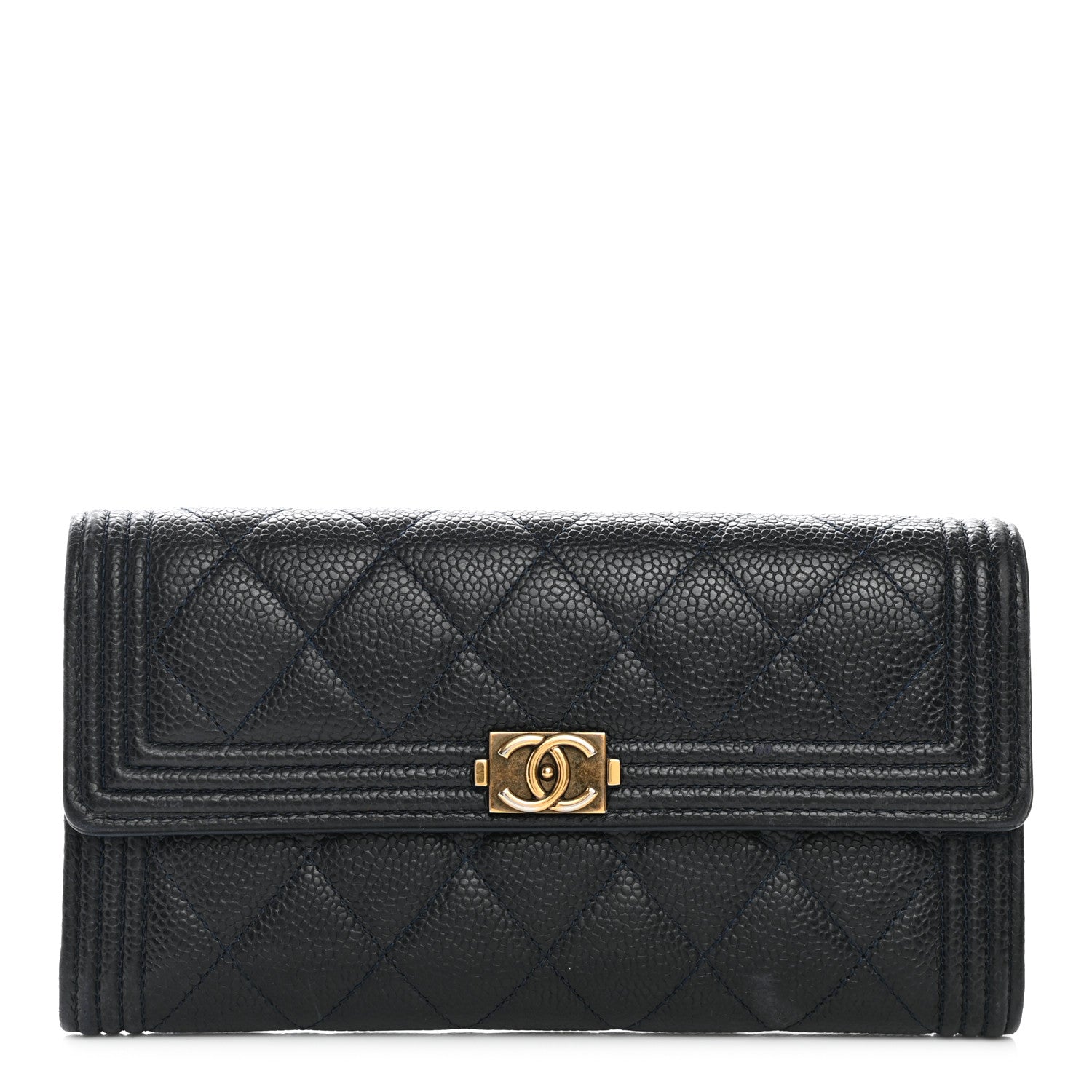 Chanel Caviar Quilted Large Boy Gusset Flap Wallet Blue 1 of 9