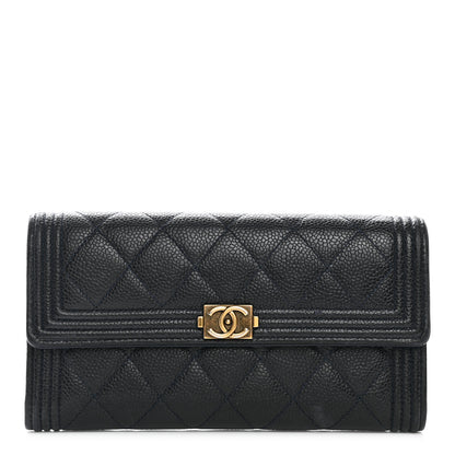 Chanel Caviar Quilted Large Boy Gusset Flap Wallet Blue 1 of 9