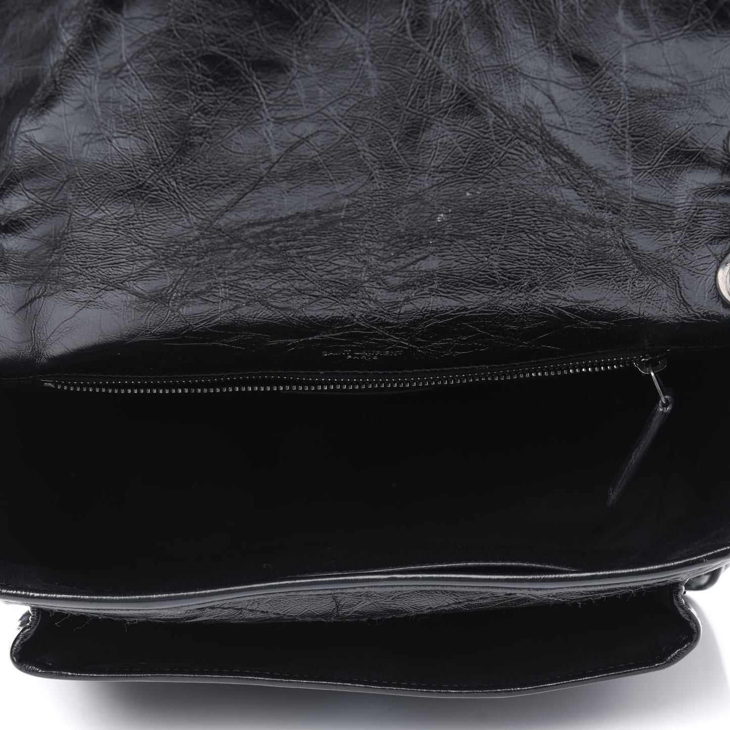 Crinkled Calfskin Matelasse Monogram Medium Niki Chain Satchel Black