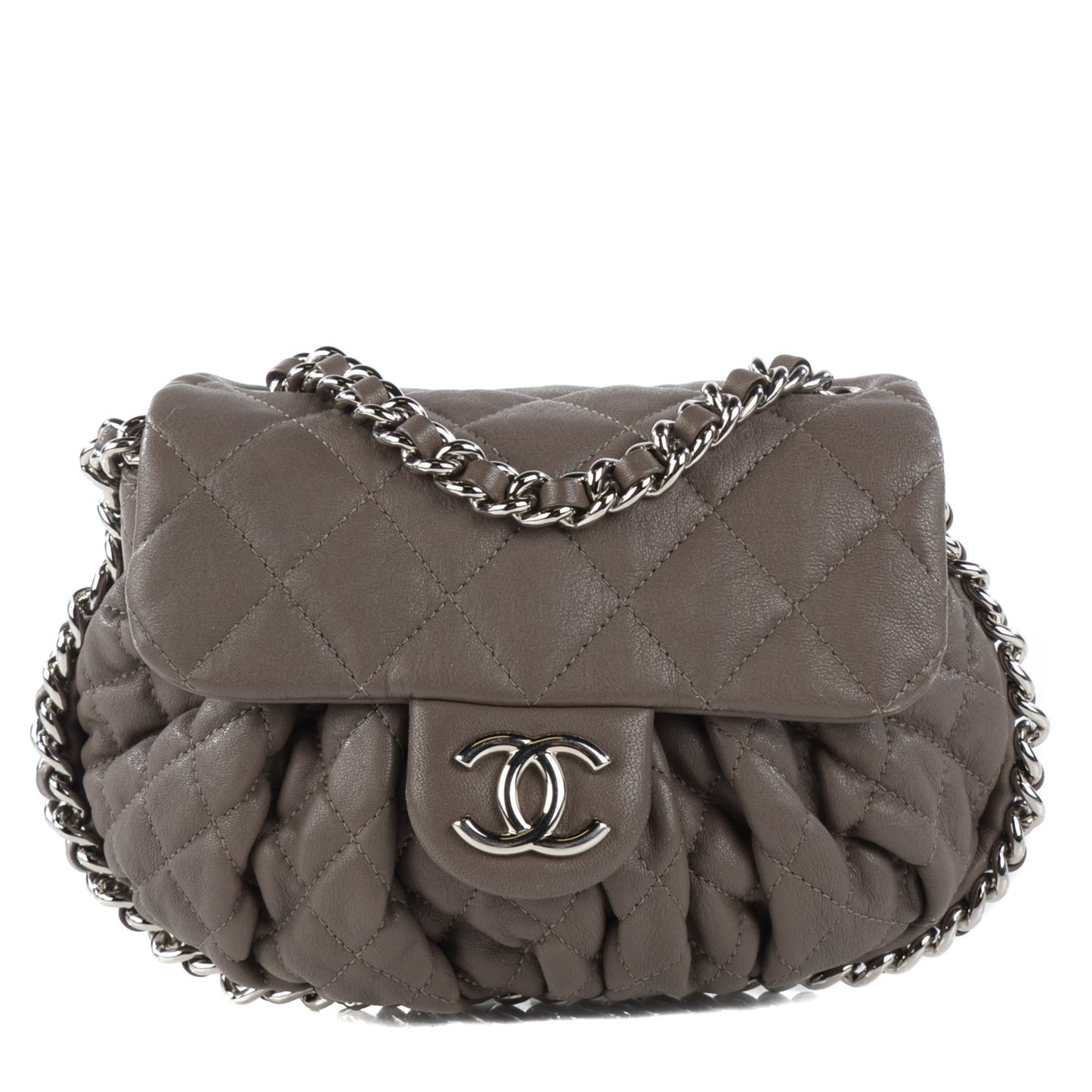 Washed Lambskin Quilted Mini Chain Around Messenger Grey