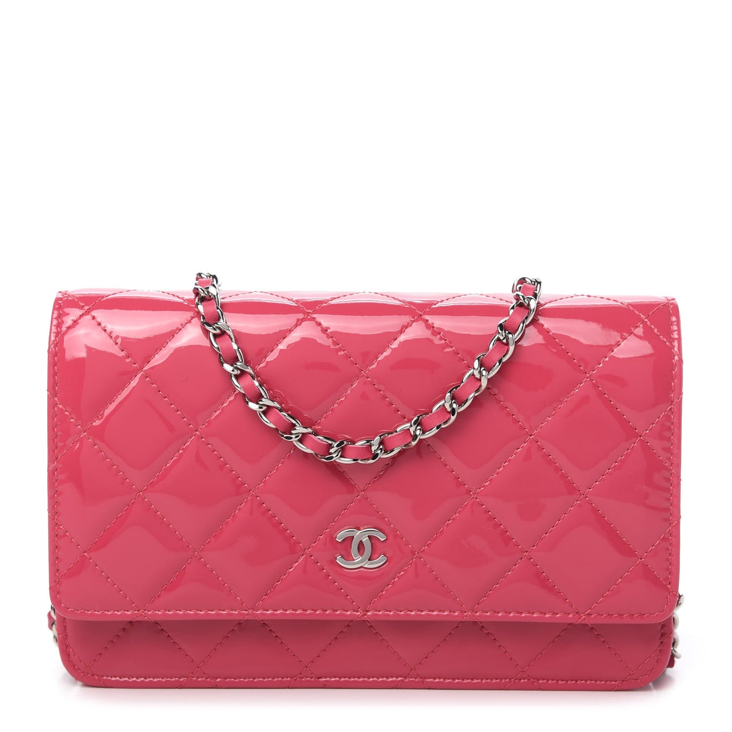 Patent Quilted Wallet On Chain WOC Fuchsia