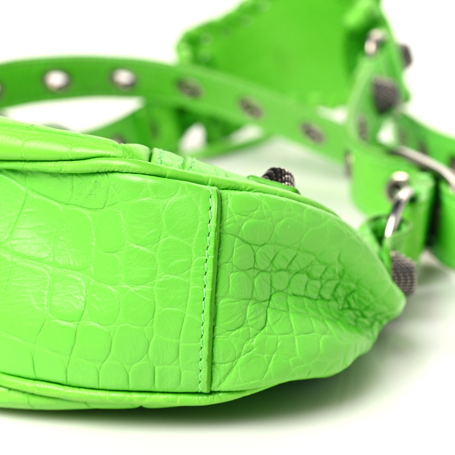 Balenciaga Extra Supple Calfskin Crocodile Embossed XS Le Cagole Shoulder Bag Balenciaga Acid Green 11 of 11