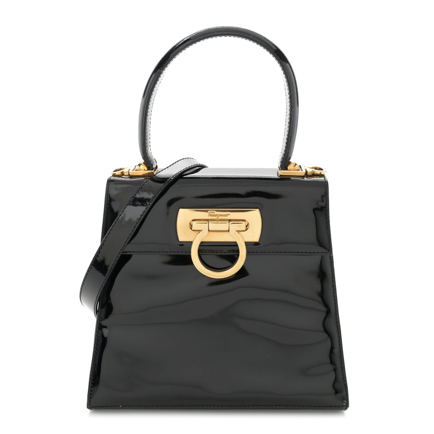 Patent Small Iconic Top Handle Bag Black