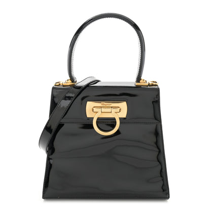 Salvatore Ferragamo Patent Small Iconic Top Handle Bag Black 1 of 12