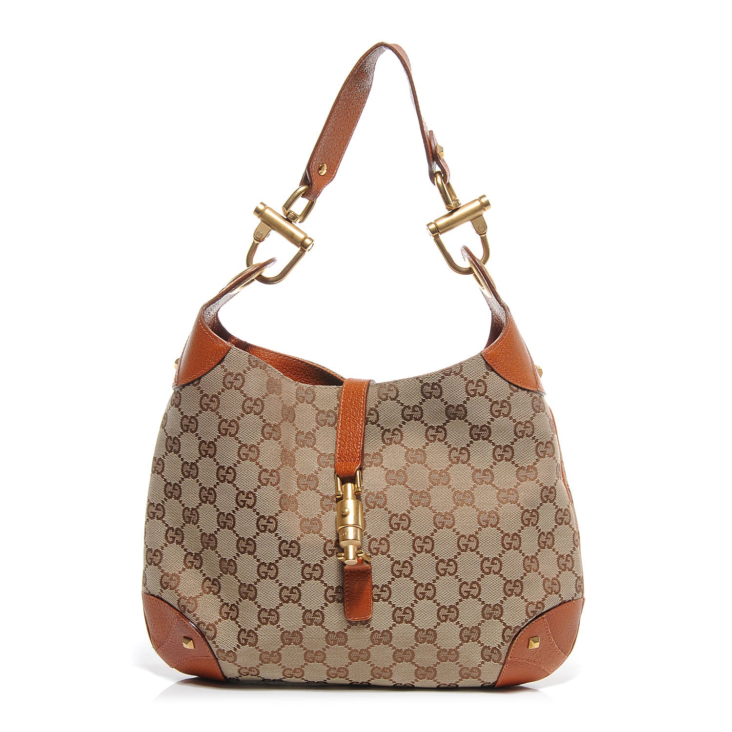 Gucci Monogram Piston Lock Jackie O Hobo Tan 1 of 8