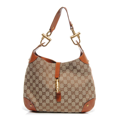 Gucci Monogram Piston Lock Jackie O Hobo Tan 1 of 8