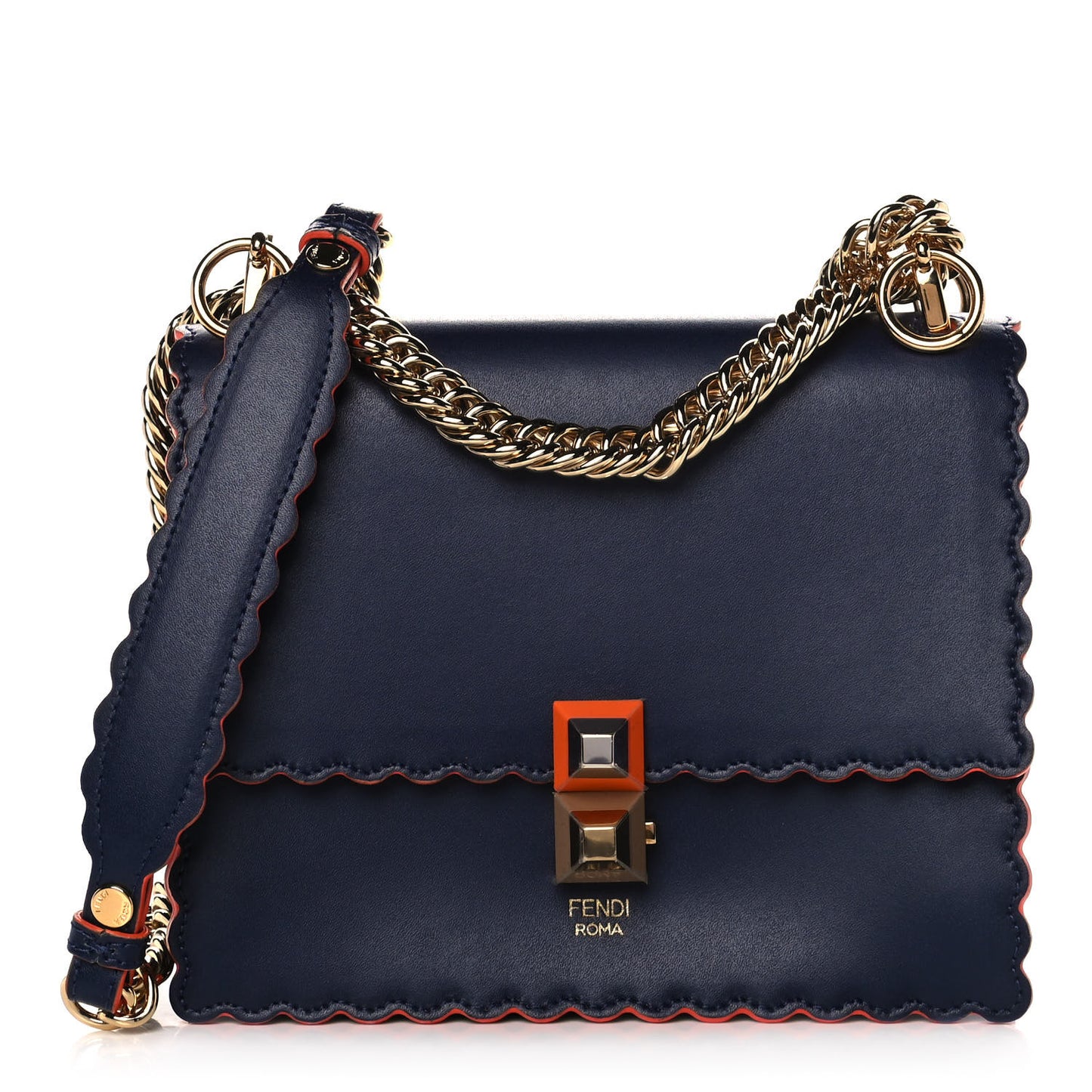 Vitello Liberty Scalloped Studded Small Kan I Shoulder Bag Blueberry