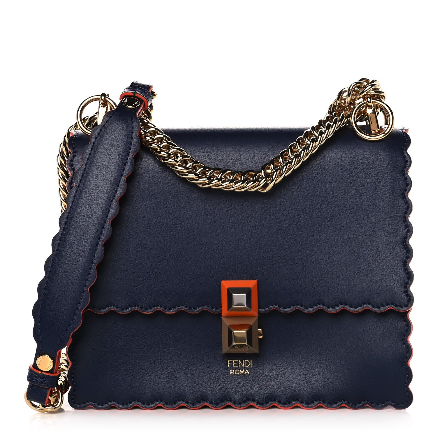 Fendi Vitello Liberty Scalloped Studded Small Kan I Shoulder Bag Blueberry 1 of 11