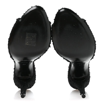 Saint Laurent Boucle Tweed La 16 95 Mule Sandals 37 Black 6 of 9