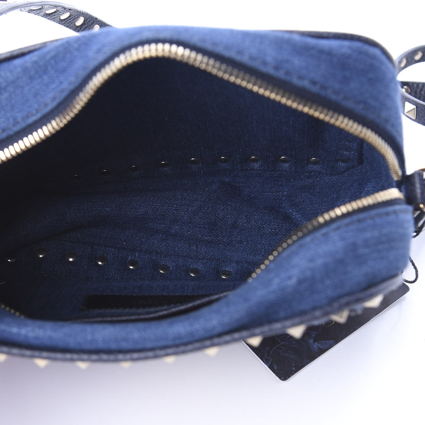 Denim Butterfly Embroidered Rockstud Camera Crossbody Bag Light Denim Multicolor