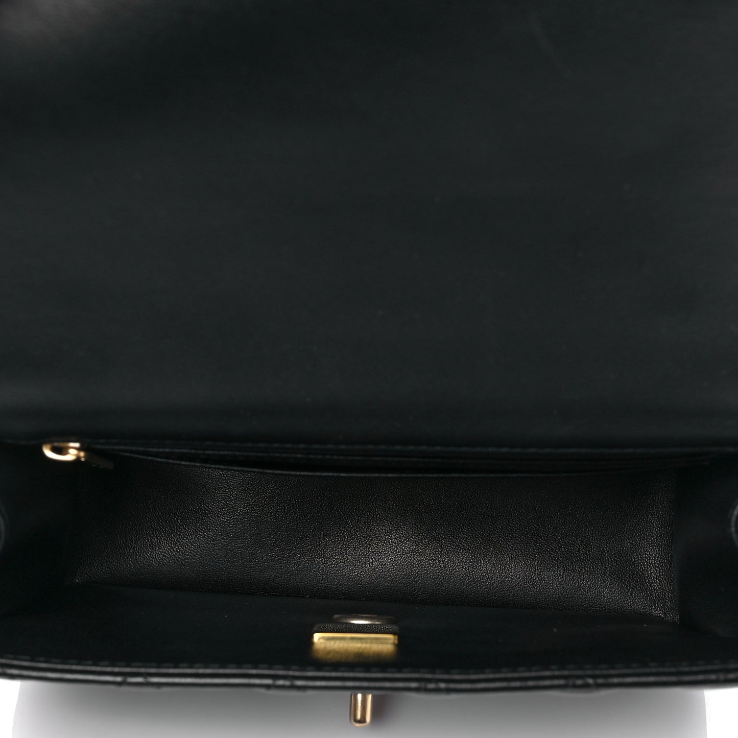 Lambskin Quilted Metal Mini Top Handle Rectangular Flap Black