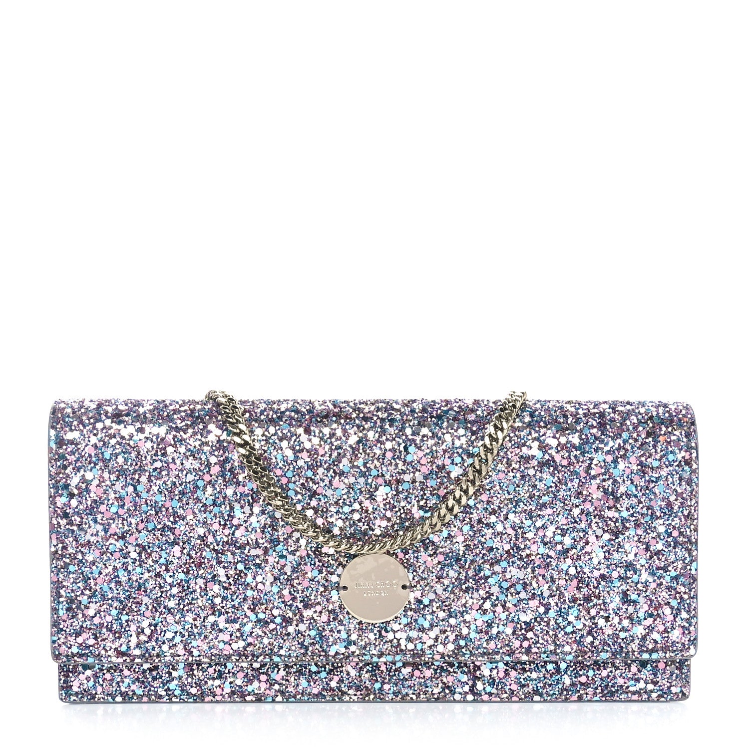 Jimmy Choo Glitter Clutch With Chain Bubblegum Mix 1 of 10
