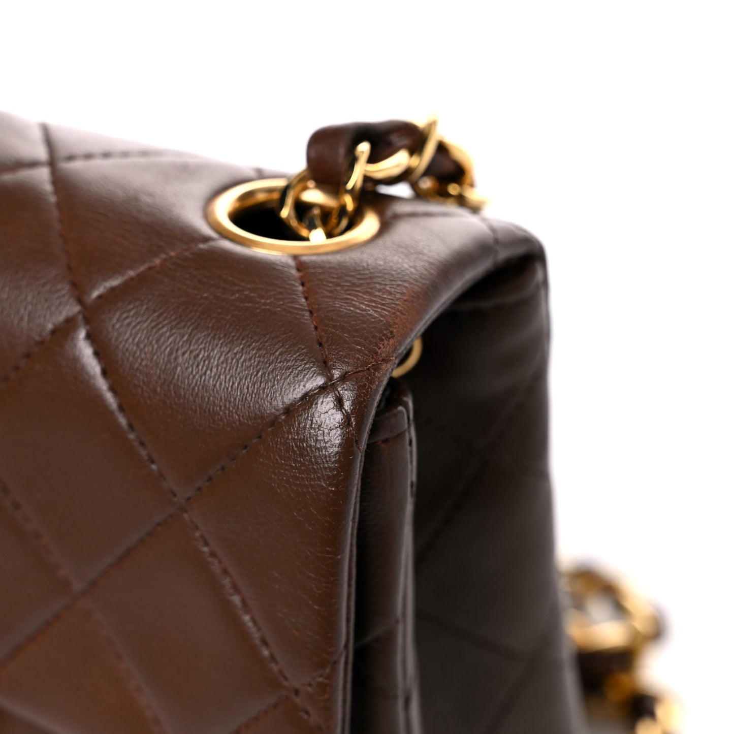 Lambskin Quilted Mini Square Flap Dark Brown