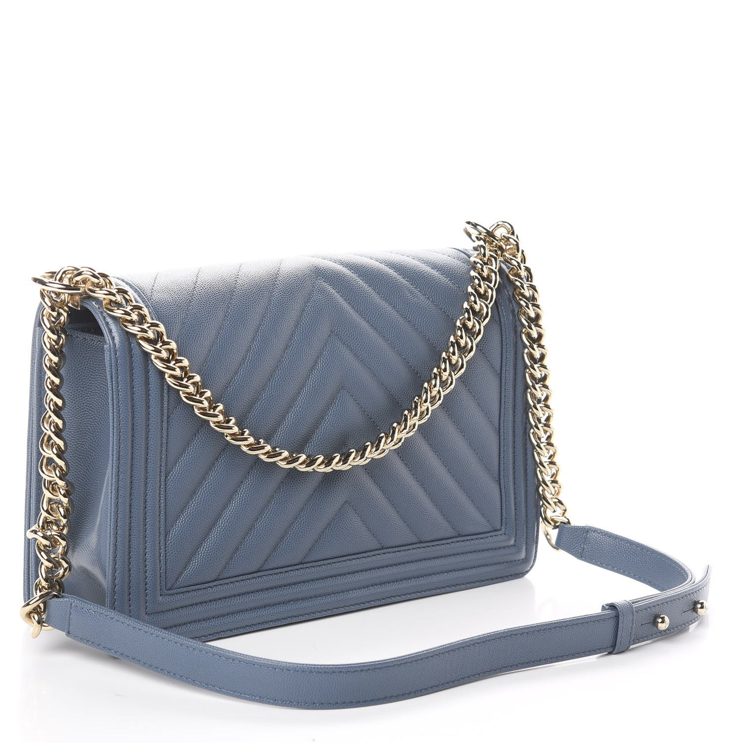 Caviar Chevron Quilted New Medium Boy Flap Blue