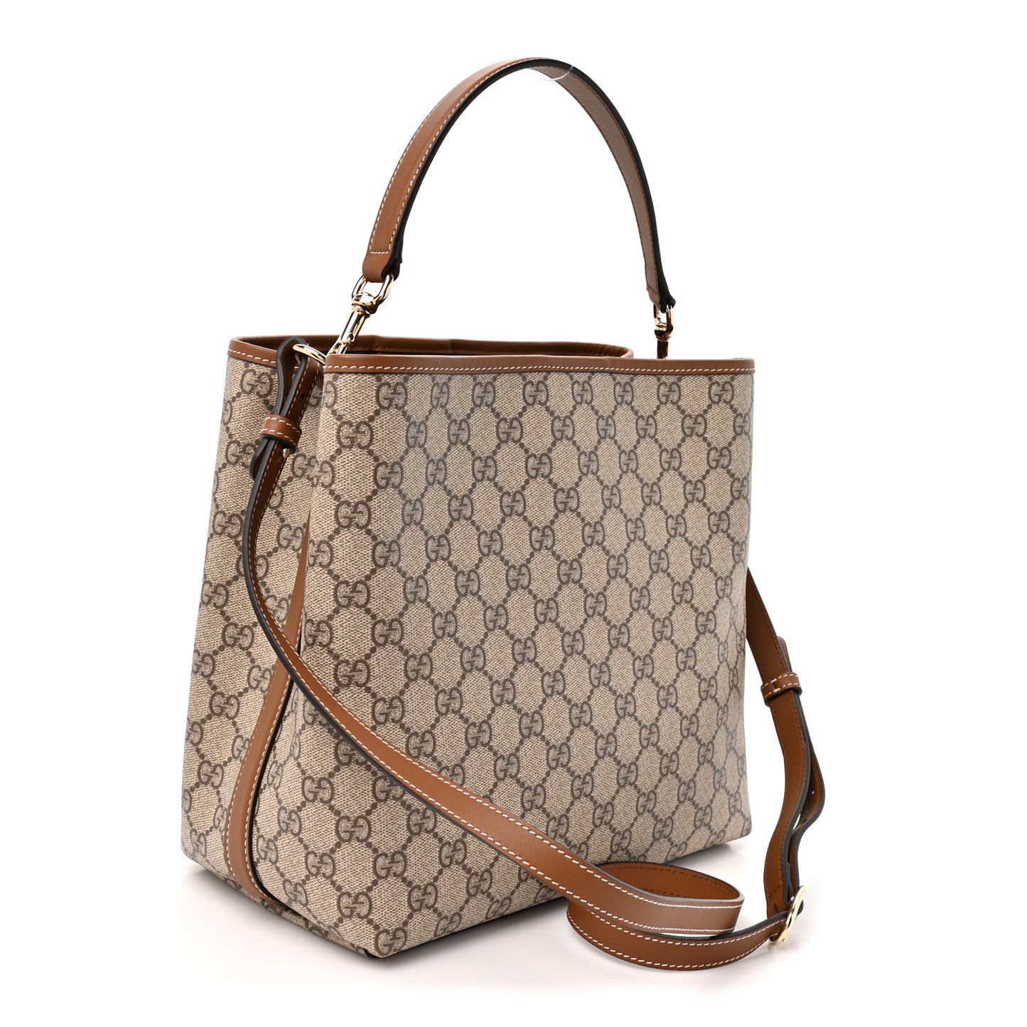 GG Supreme Monogram Medium Emblem Bucket Bag Beige Brown