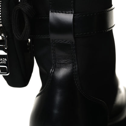 Prada Spazzolato Rois Nylon Metal Triangle Logo Monolith Pouch Pocket 55mm Boots 38 Black 11 of 14