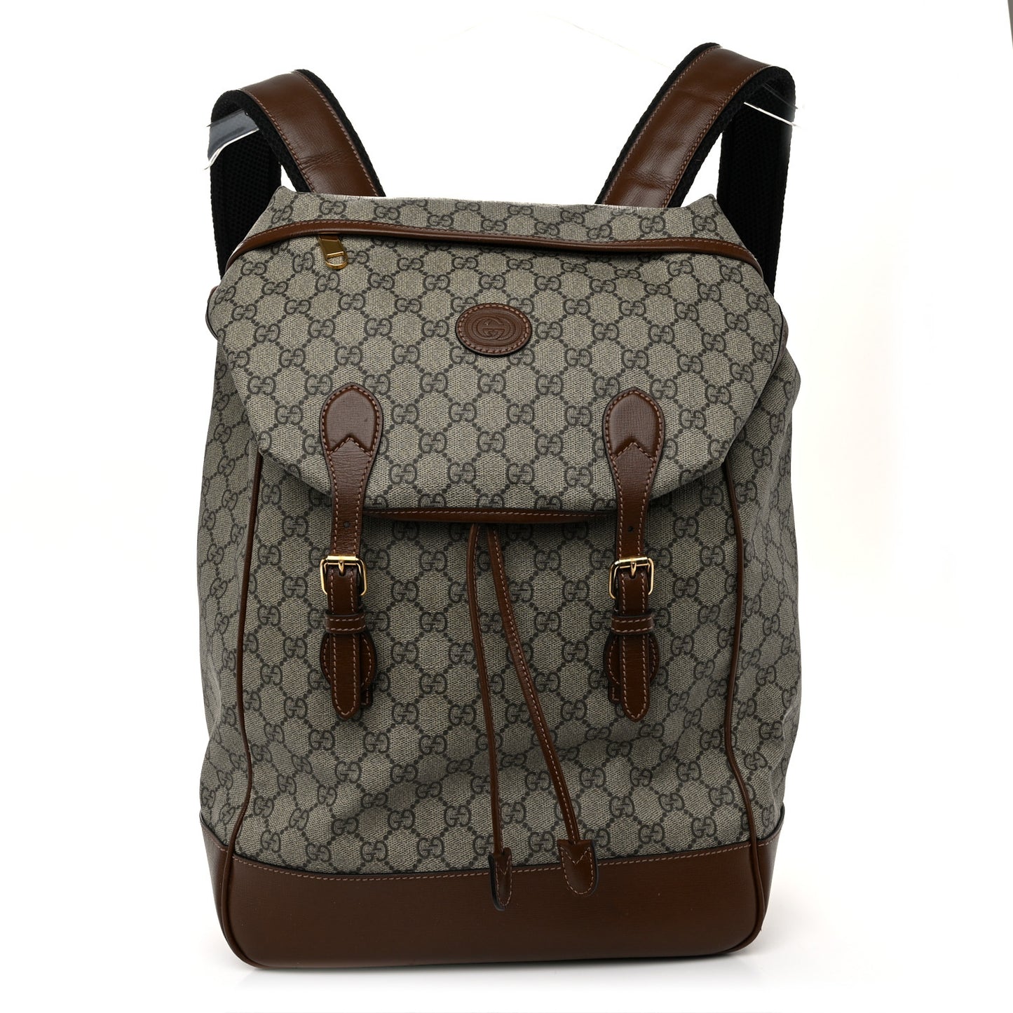 GG Supreme Monogram Azalea Calfskin Medium Retro Interlocking G Buckle Backpack Beige Ebony Brown Sugar
