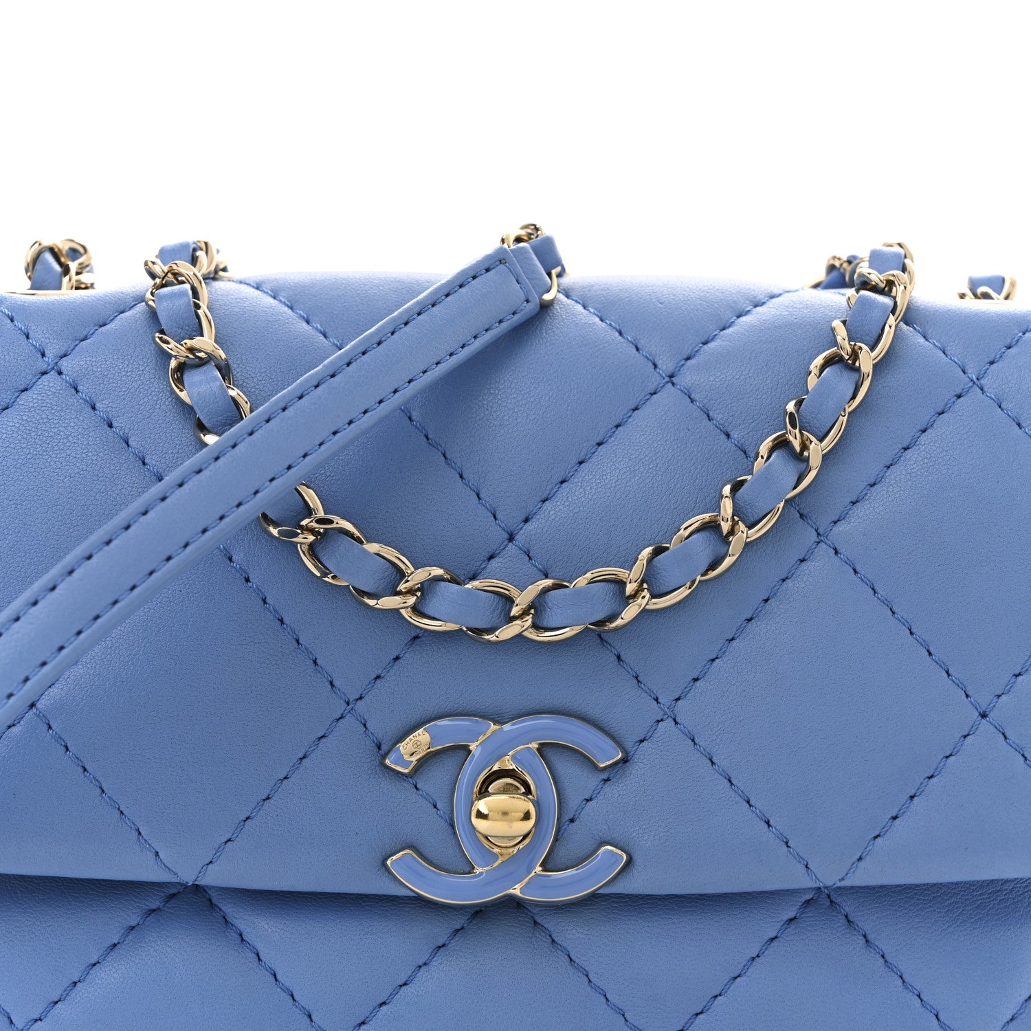 Chanel Lambskin Enamel Quilted Small Chain Frame Flap Blue 8 of 11
