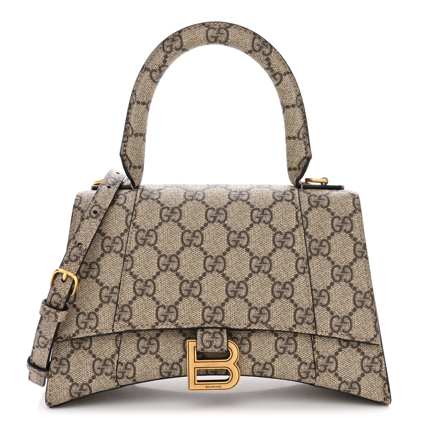 Balenciaga X GUCCI GG Supreme Monogram Small Hourglass Top Handle Bag Beige Ebony 1 of 12