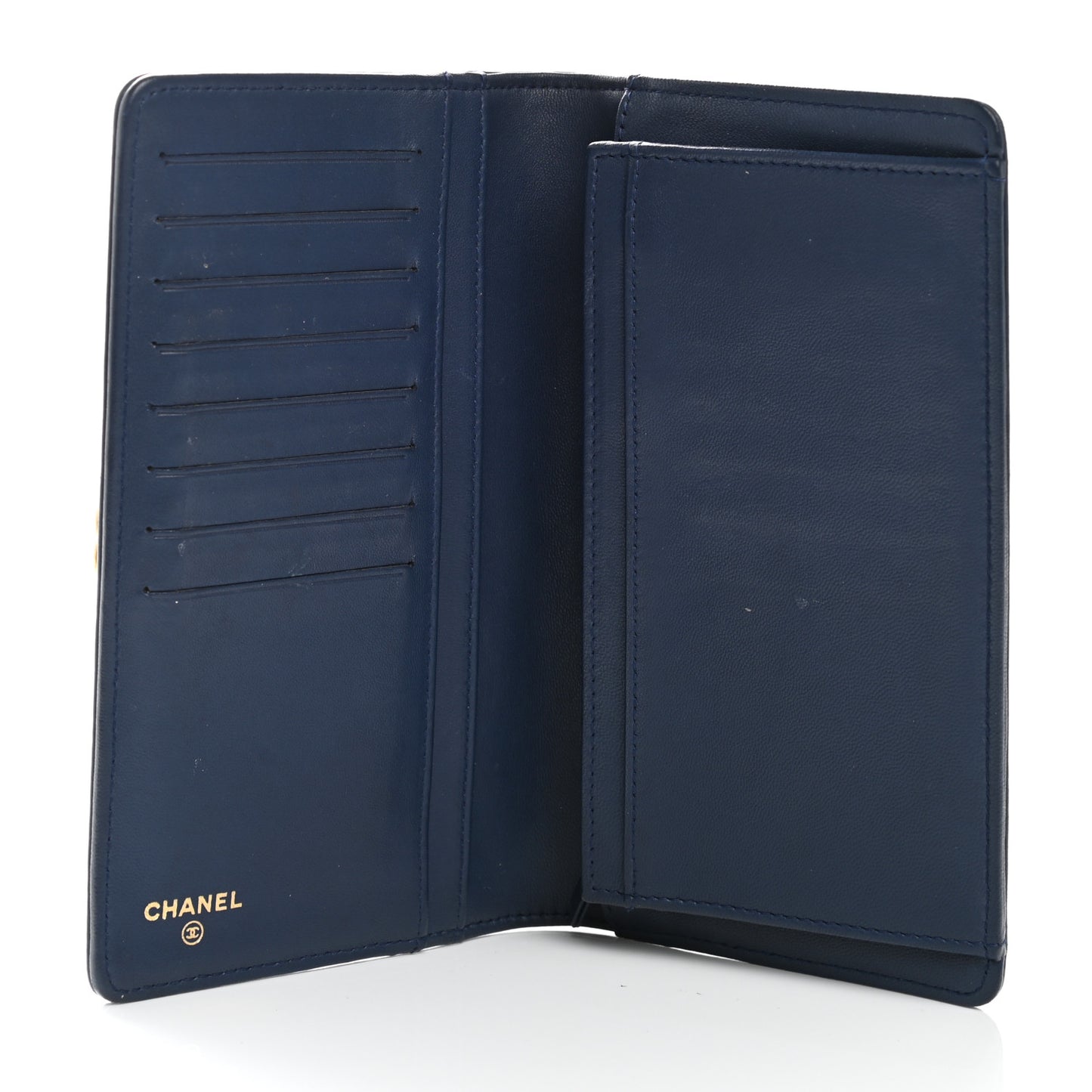 Lambskin Quilted Boy Yen Wallet Navy