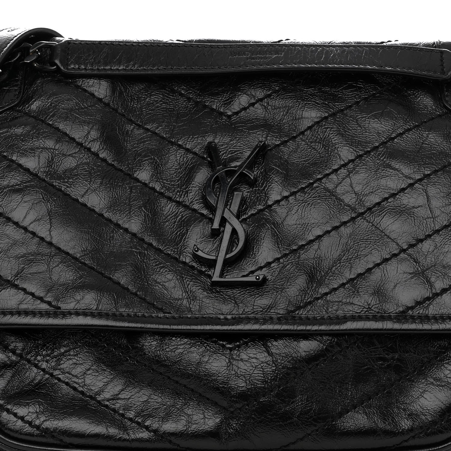 Saint Laurent Crinkled Calfskin Matelasse Monogram Medium Niki Chain Satchel Black 7 of 11
