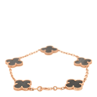 Van Cleef & Arpels 18K Rose Gold Silver Obsidian 5 Motifs Vintage Alhambra Bracelet 2 of 4