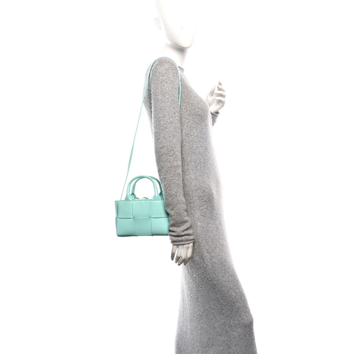 Bottega Veneta Grained Calfskin Maxi Intrecciato Mini Arco Tote Pale Blue 2 of 10