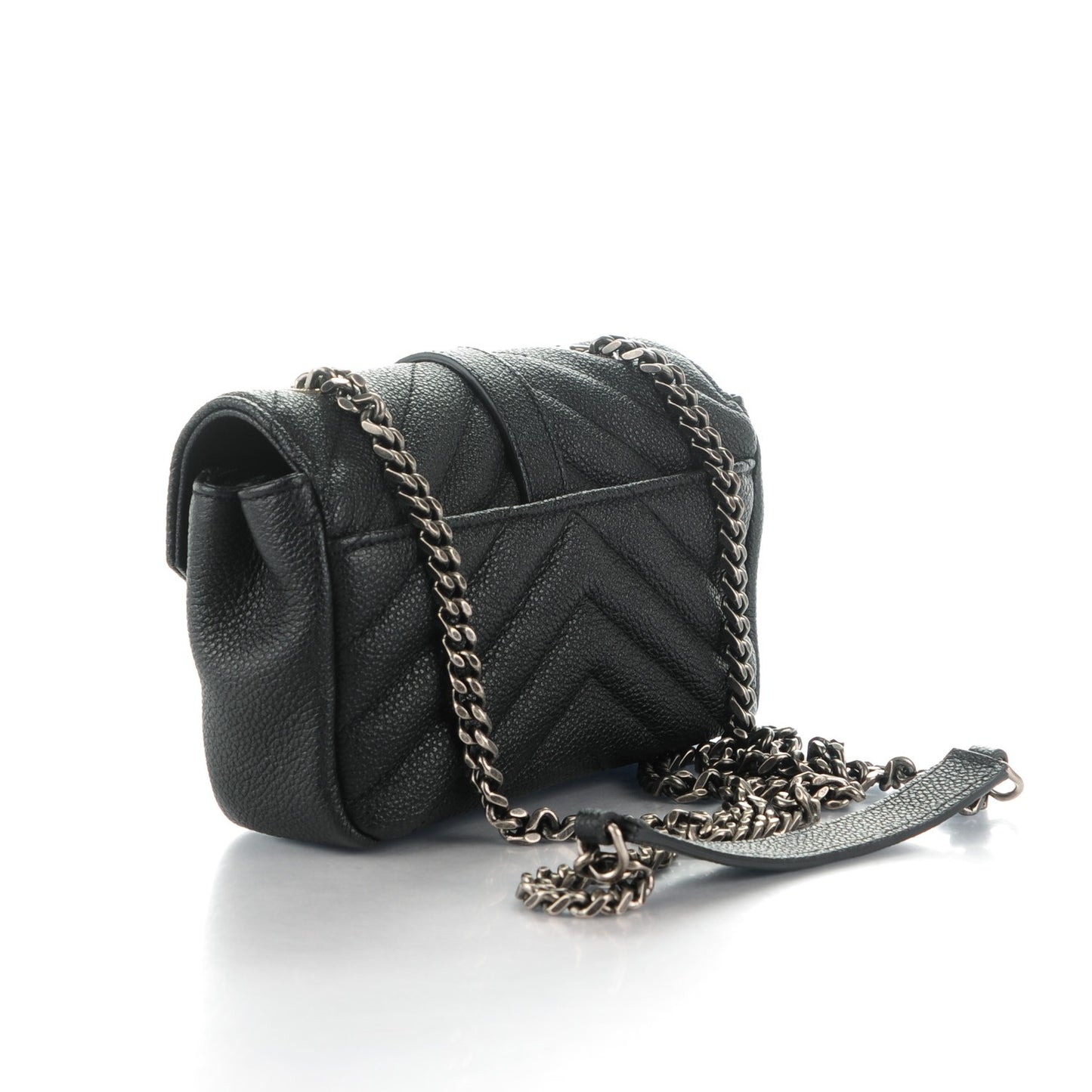 Grained Calfskin Matelasse Chevron Monogram Classic Baby Chain Bag Black