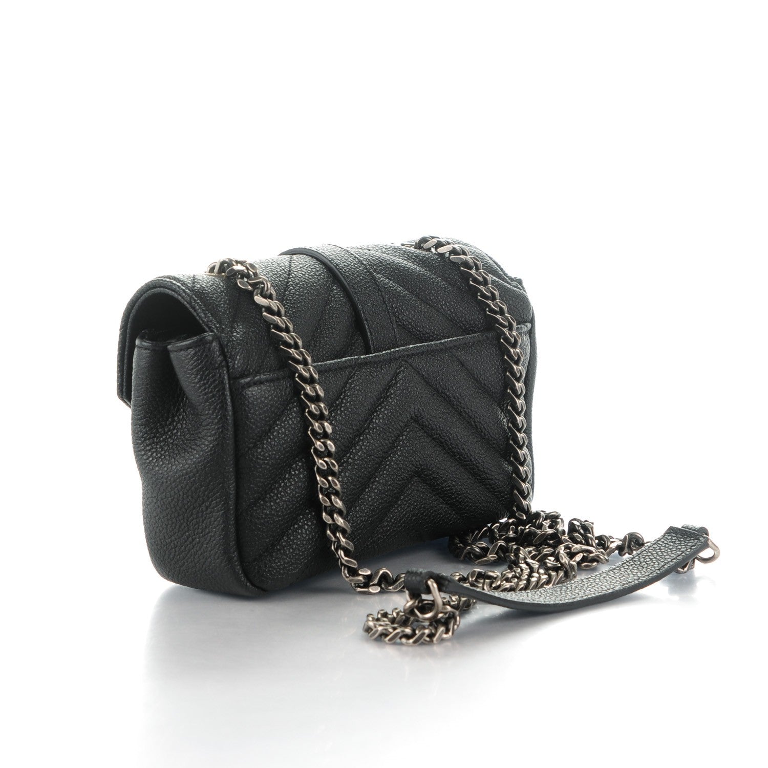 Saint Laurent Grained Calfskin Matelasse Chevron Monogram Classic Baby Chain Bag Black 3 of 7