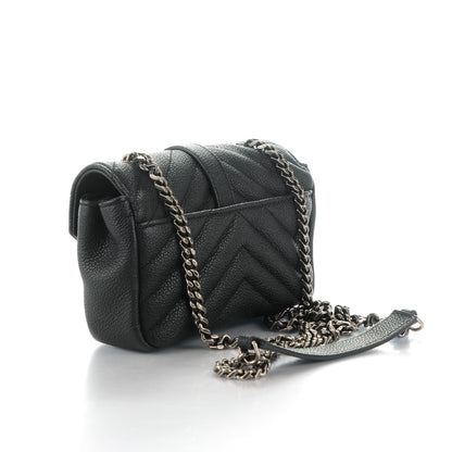 Saint Laurent Grained Calfskin Matelasse Chevron Monogram Classic Baby Chain Bag Black 3 of 7